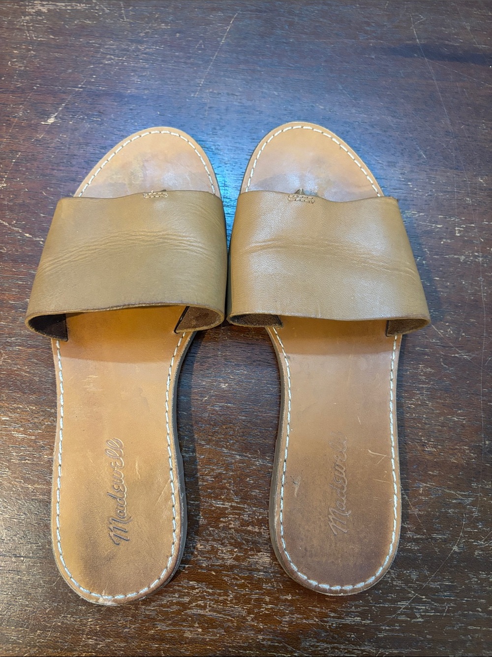 Madewell The Boardwalk Post Slide Sandal in Desert Camel